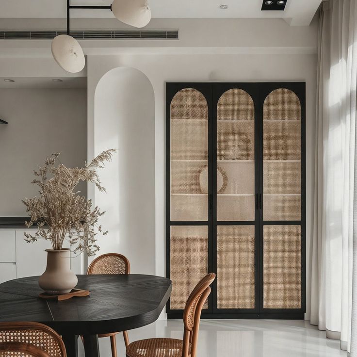 Custom Arch Design Solid Wood Rattan Cane Webbing Interior Door _ Clos.jpeg